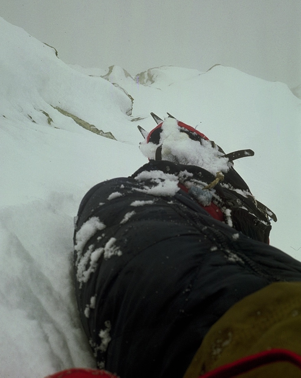 Straddling the summit ridge on a solo attempt of Nanda Devi, 1976. [Photo] Peter Lev