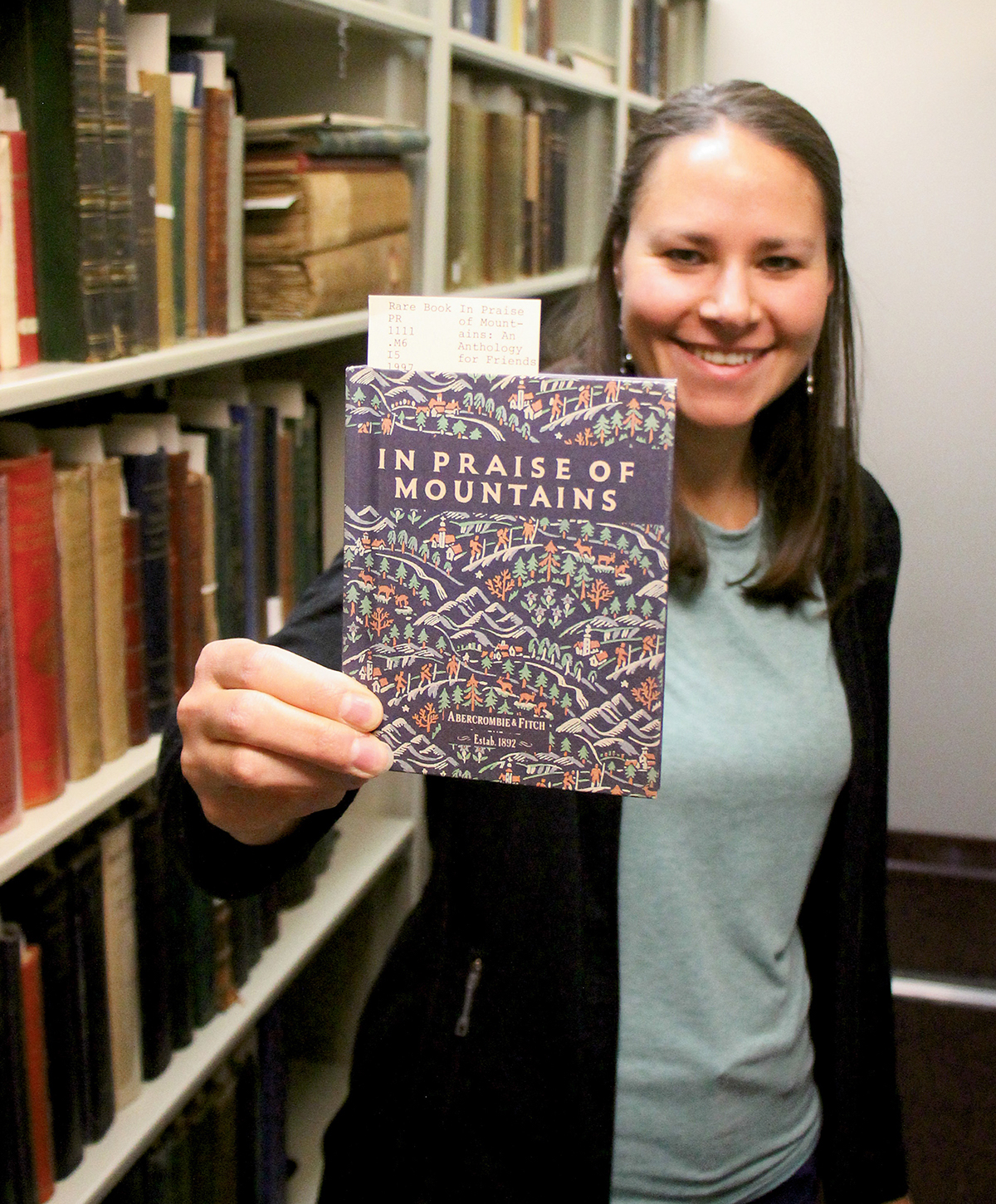 Katie Sauter in the Henry S. Hall Jr. American Alpine Club Library, Golden, Colorado. [Photo] Laura Sauter