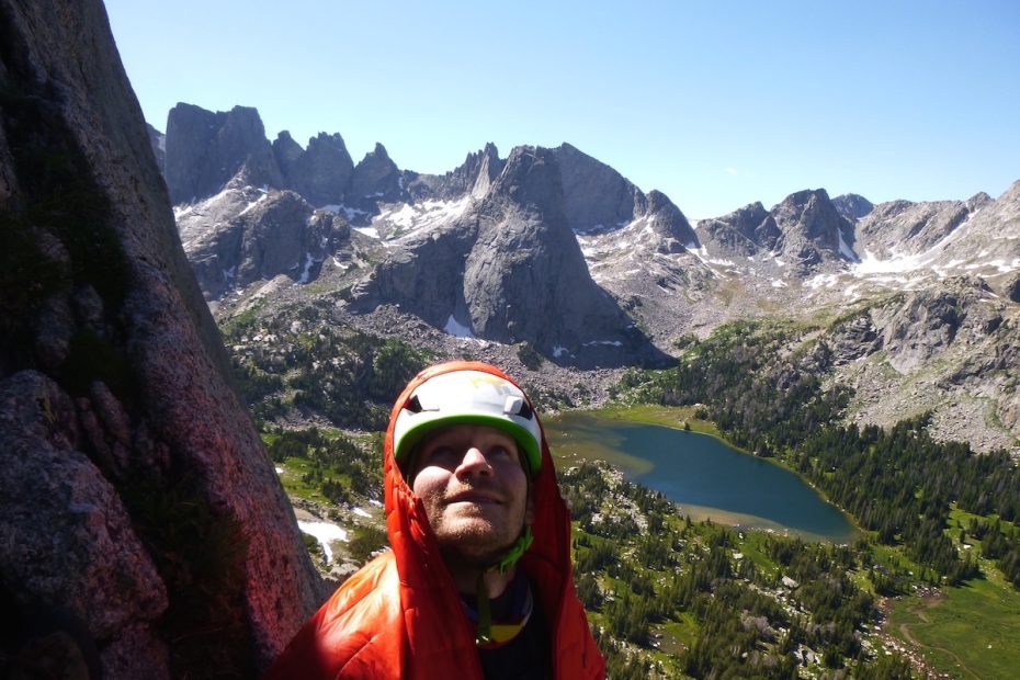 Derek Franz on Ecclesiastes (IV 5.9) on Mitchell Peak, Wind River Range, Wyoming, in 2019. [Photo] Todd Preston, Derek Franz collection