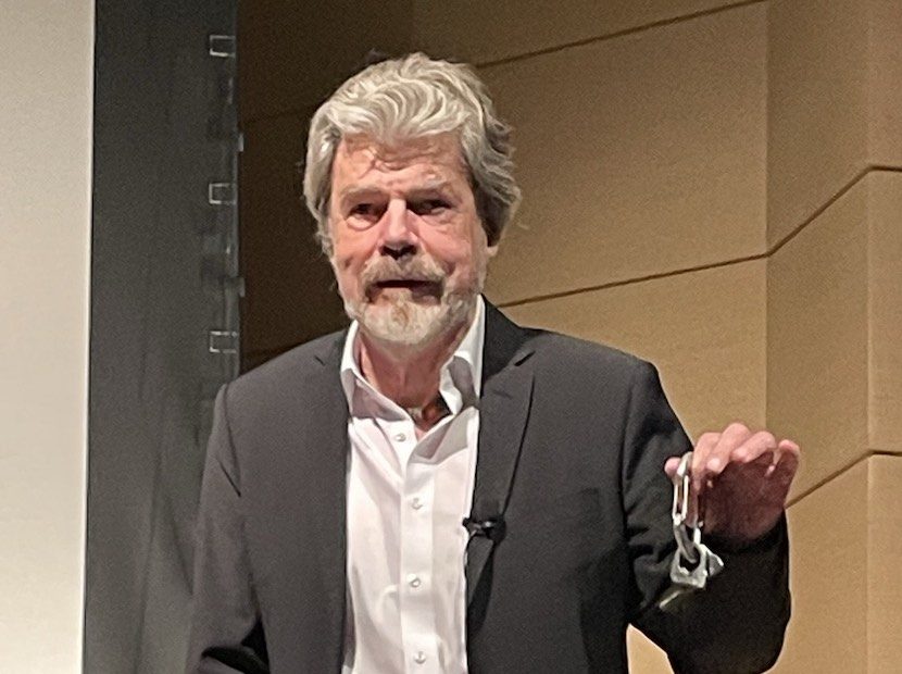 Reinhold Messner holds the Maestri bolts from Cerro Torre that were given to him in Aspen, Colorado, on November 23, 2022. [Photo] Derek Franz