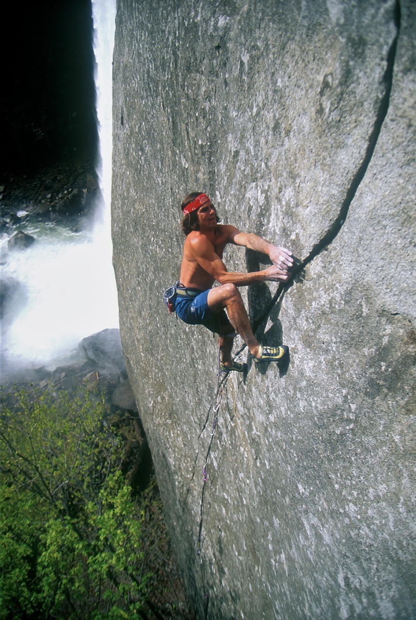 Ron Kauk on Magic Line (5.14). [Photo] Courtesy of the American Alpine Club