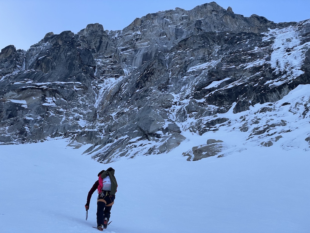Approaching Pyramid Peak on the first ascent of Smoke 'Em If You Got 'Em. [Photo] Jack Cramer, The North Face