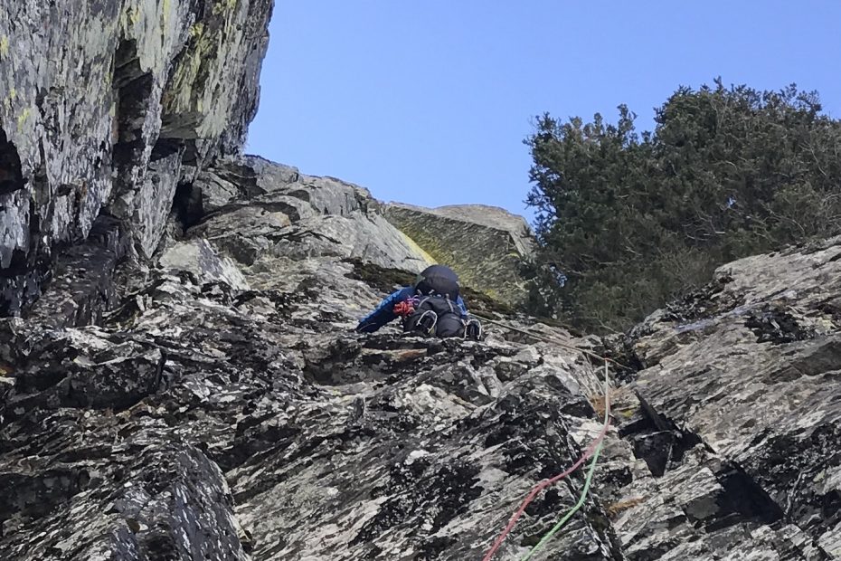 Jess Roskelley climbs a mixed pitch on the first ascent of Raggedy Man (5.9 WI4+) in Montana's Cabinet Mountains, March 20. [Photo] Scott Coldiron