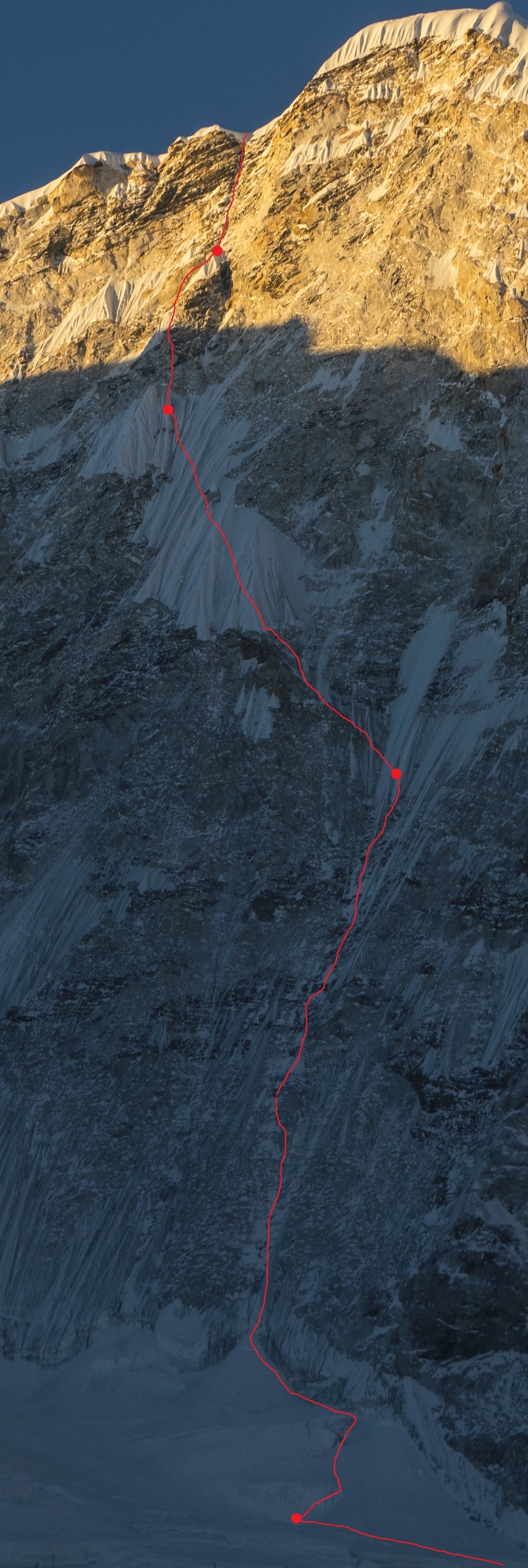 Close up of Heavenly Trap (ABO+: VI+ M6+ 80°, 1300m). [Photo] Marek Holecek collection