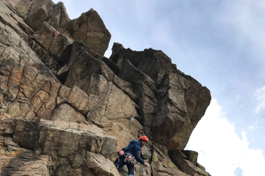 The author attempting FM (5.11c) on Elephant Buttress in Colorado's Boulder Canyon. [Photo] Paul Gagner