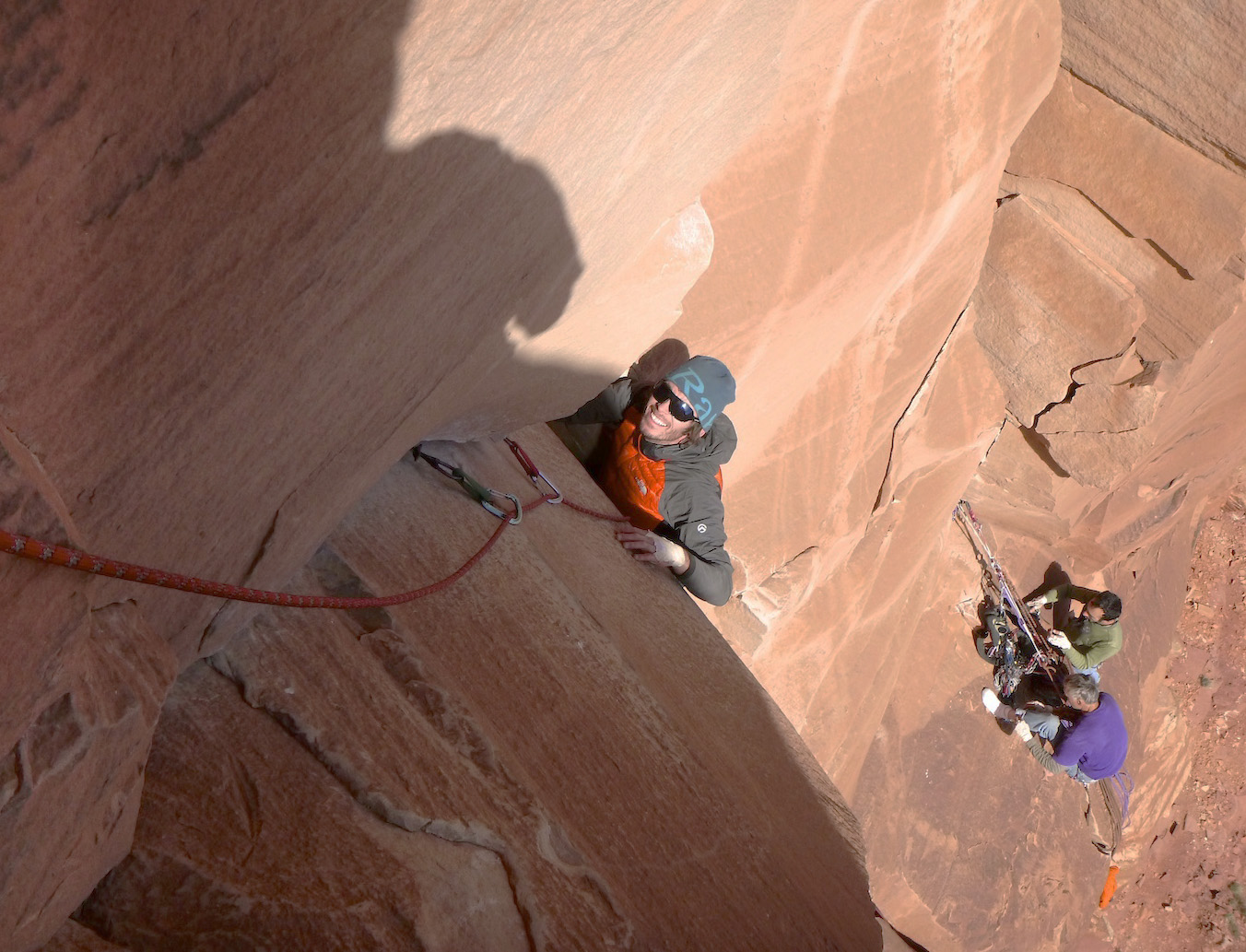 Steve Dilk follows Pitch 2 of Lightning Bolt Cracks (5.11-, 300') on North Six Shooter, 2013. [Photo] Derek Franz