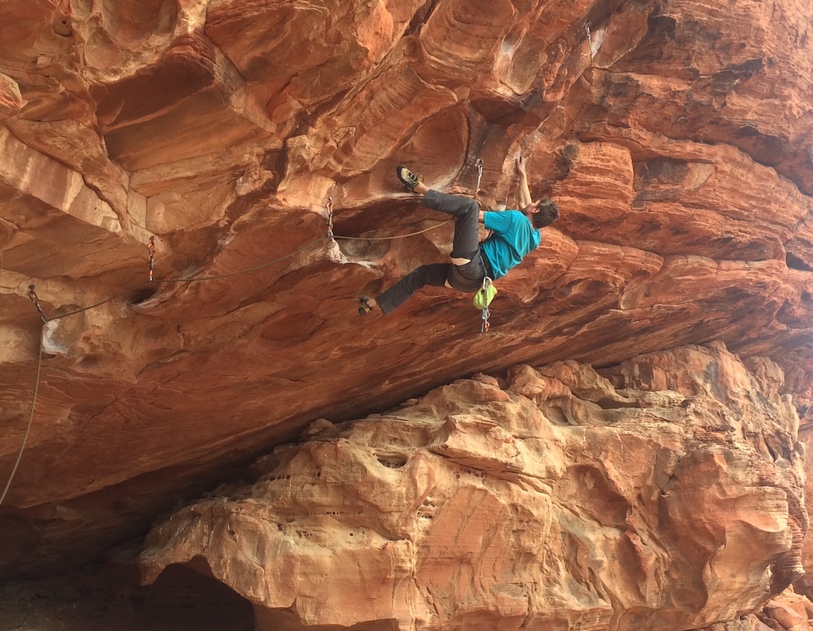 Franz on California 12a (5.12c), Red Rocks, Las Vegas. [Photo] Elizabeth Riley