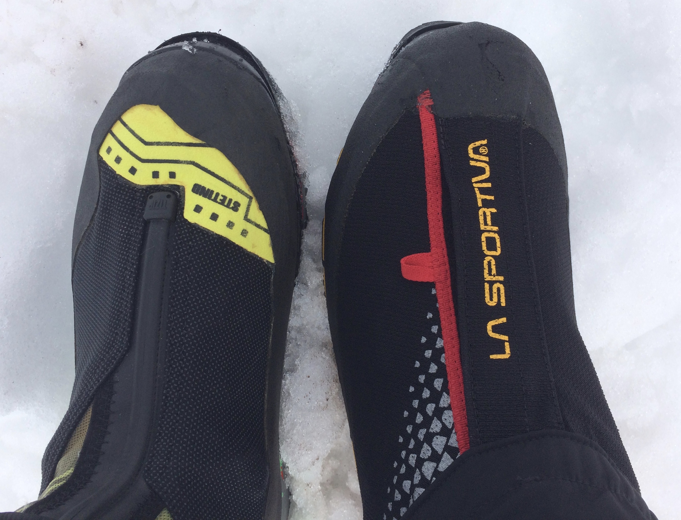 The Stetind's crampon toe welt sticks out further than the La Sportiva G2, as well as the rest of its competitors--Scarpa Mont Blanc, La Sportiva G5 and Nepal, Arc'teryx Acrux AR. [Photo] Mike Lewis collection
