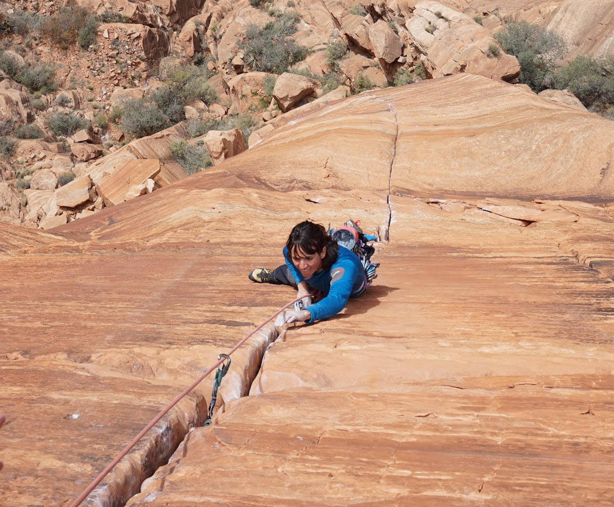Brett topropes one of Spaceshot's pitches during an earlier reconnaissance of the route's difficulties. [Photo] Max Barlerin