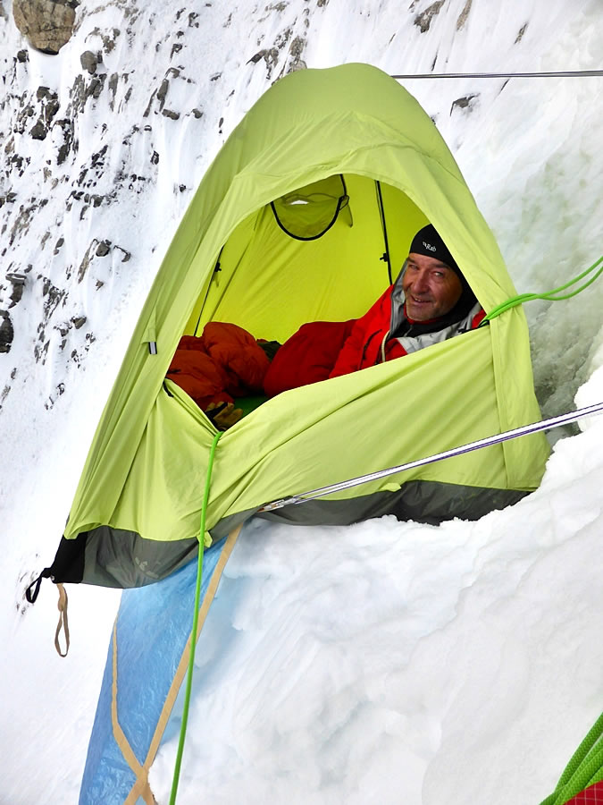 Ramsden was happy with his tent and hammock. [Photo] Nick Bullock