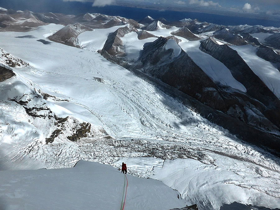 Nearing the summit on day five. [Photo] Nick Bullock