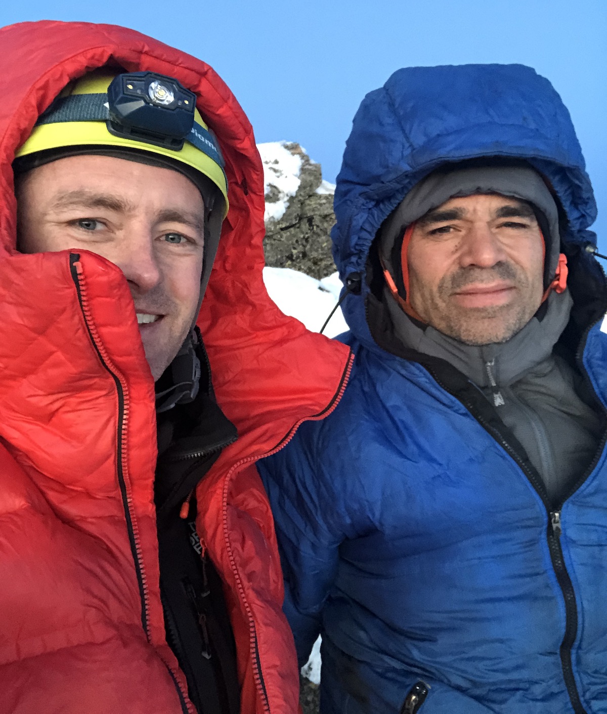 Scott Coldiron and Jess Roskelley on the summit. [Photo] Jess Roskelley