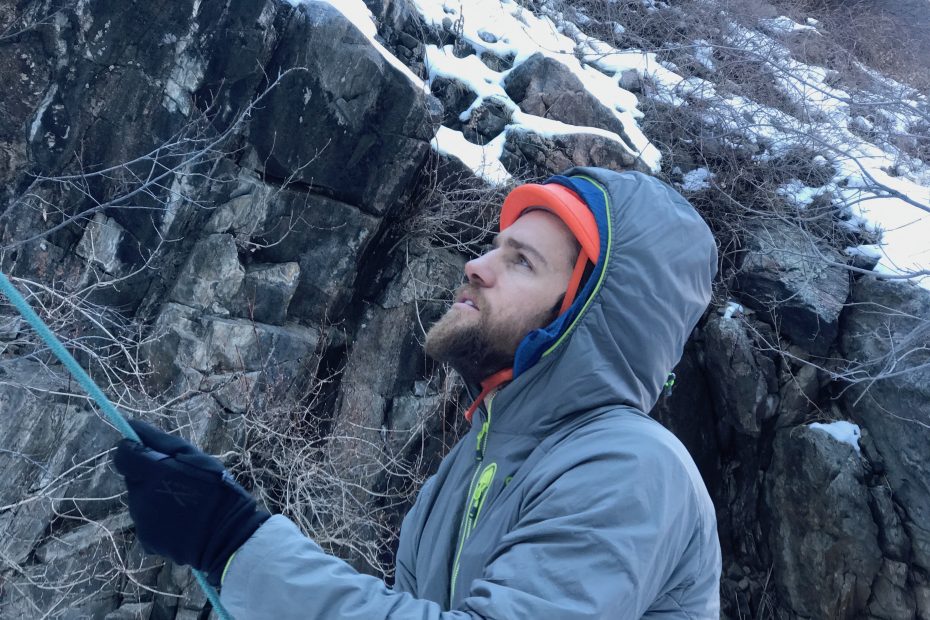 Scott Yorko on belay duty in Clear Creek Canyon, Colorado. [Photo] Chris Van Leuven