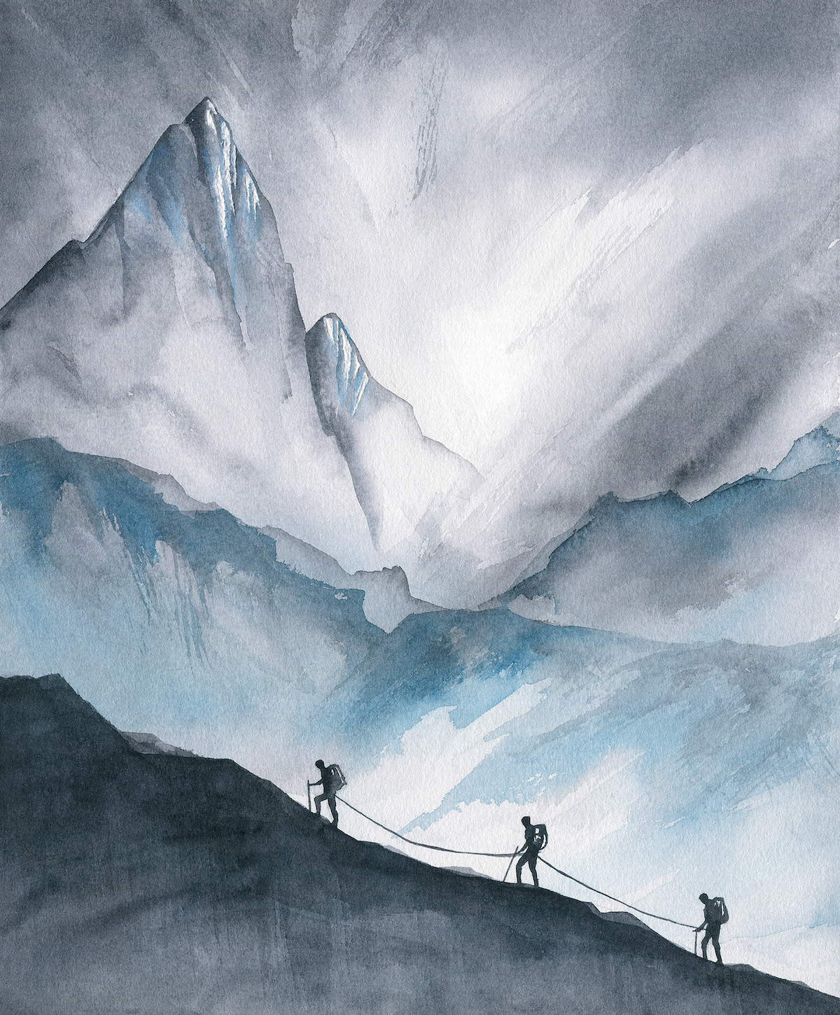 Silhouettes. Watercolor on paper. Imagined landscape. [Artwork] Claire Giordano