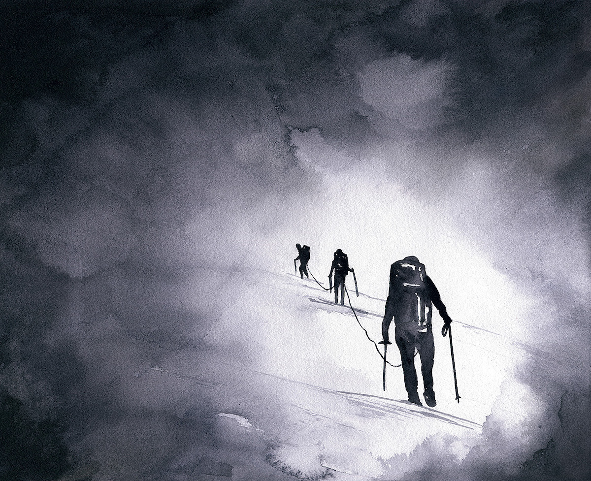 Seeking. Watercolor on paper. Mt. Baker (10,780'), North Cascades. [Artwork] Claire Giordano