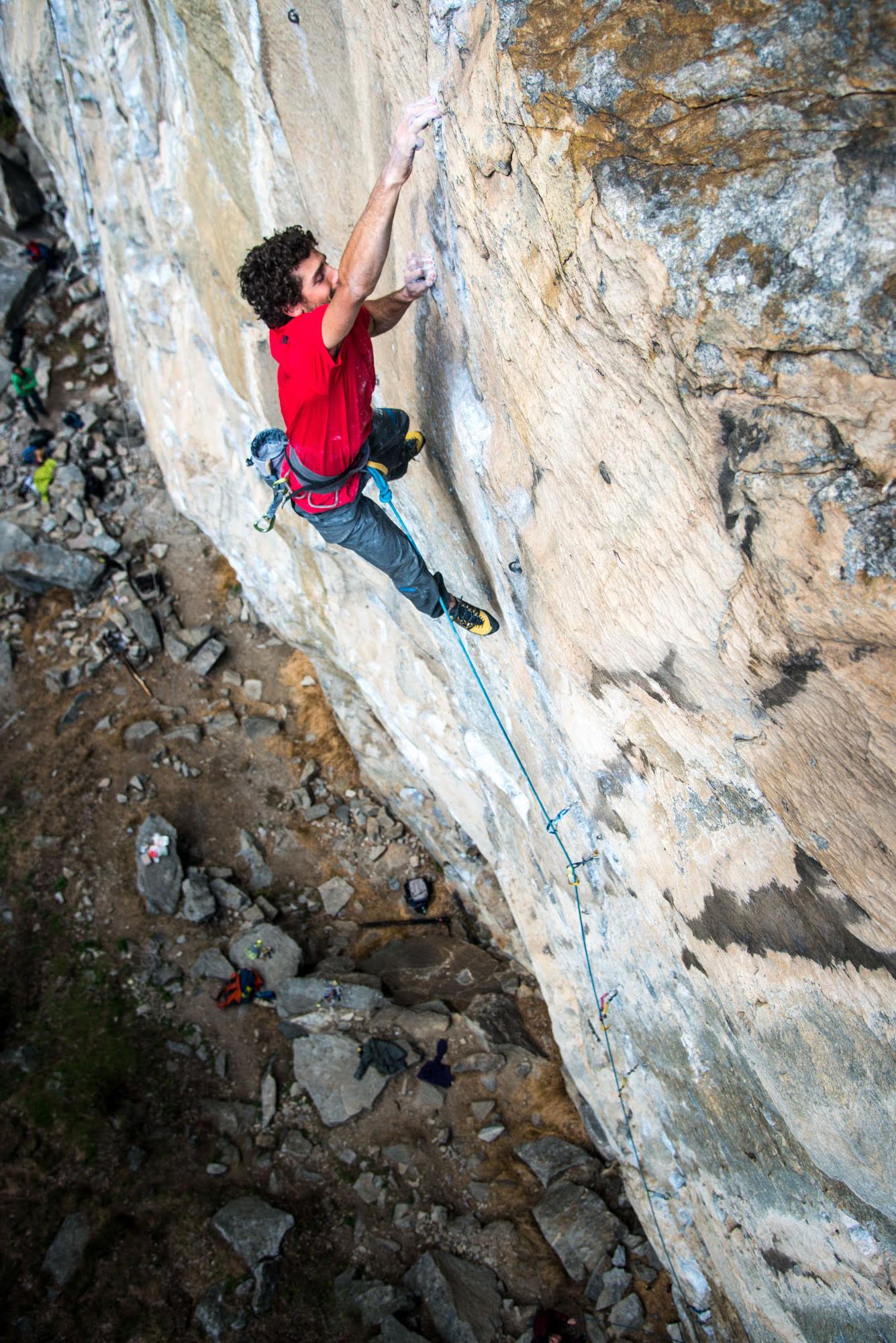 Larcher runout and mid-crux on Gondo Crack. [Photo] Richard Felderer