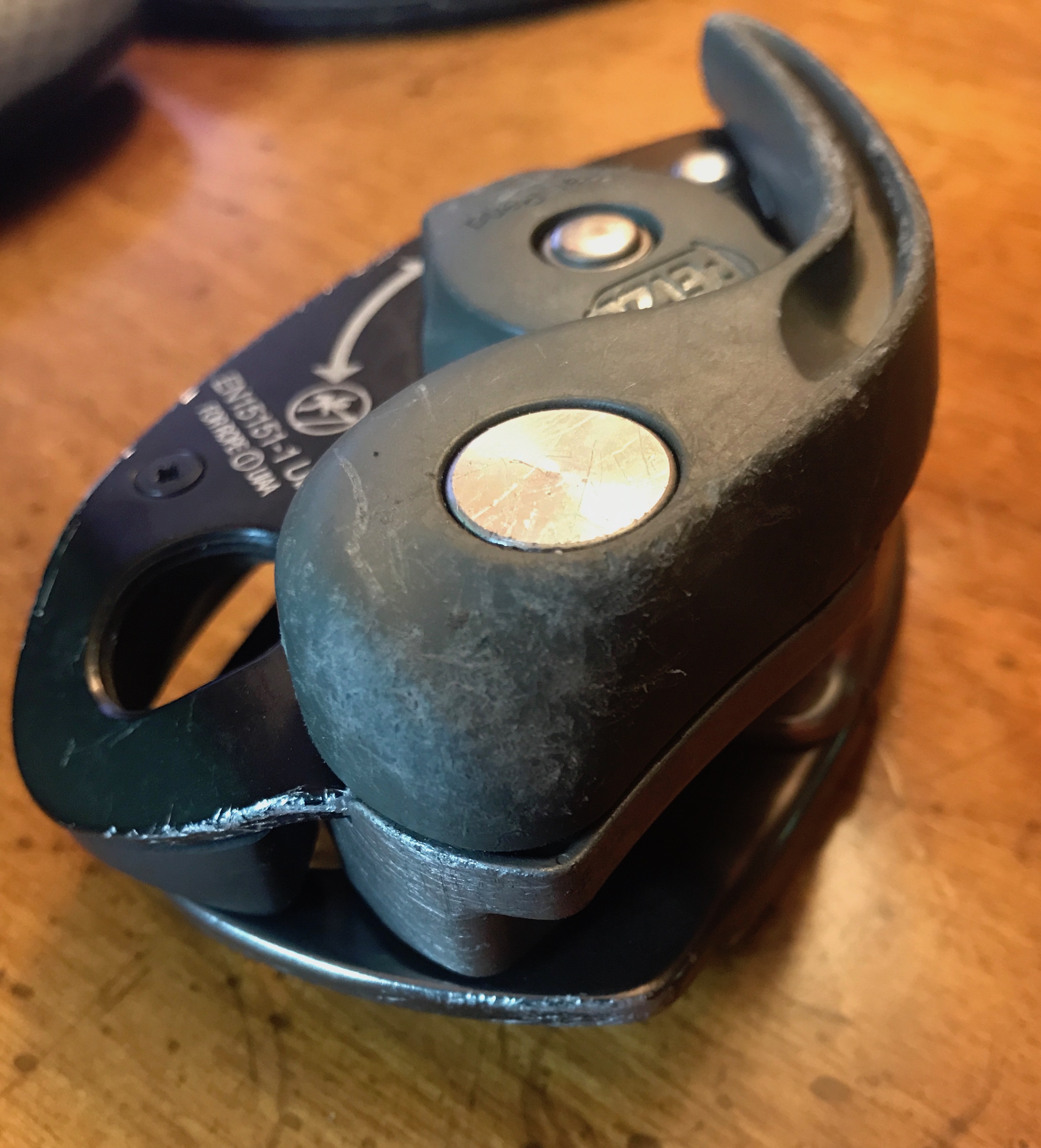 The author's GriGri+ showing wear on the handle after it got roughed up in Vedauwoo, Wyoming. [Photo] Chris Van Leuven