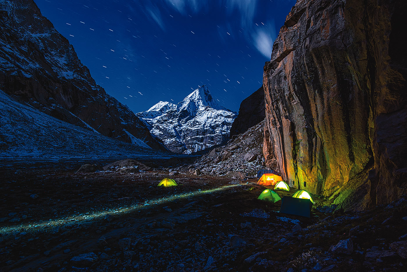 Kalidahar Spire (5600m), from base camp. In 1988 Conrad Anker and Kevin Green climbed its north ridge. [Photo] Marko Prezelj