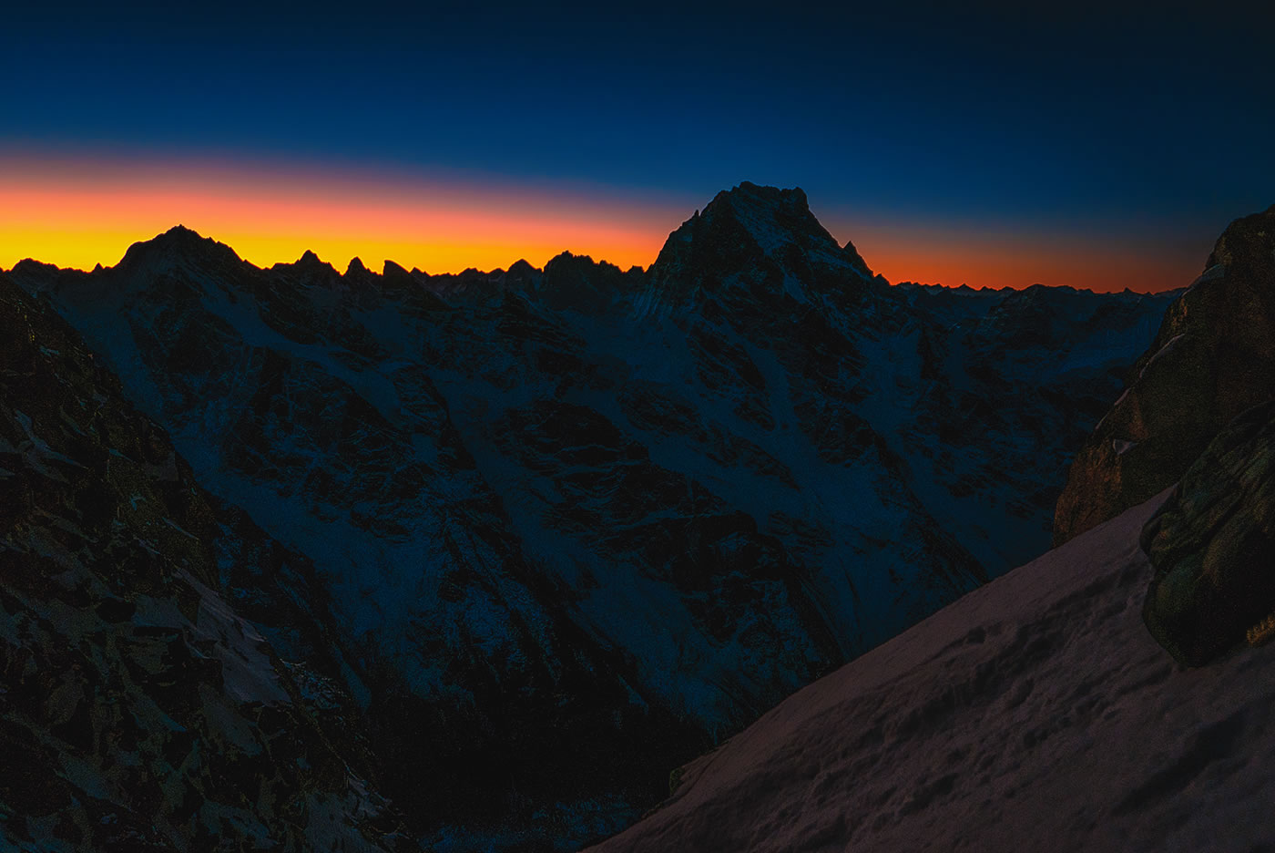 Kishtwar Kailash from the bivy on the third morning of the Cerro Kishtwar ascent. [Photo] Marko Prezelj