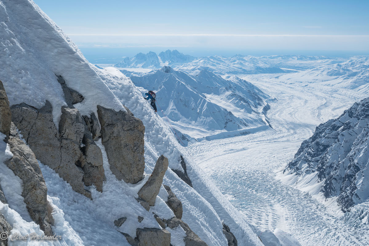 Jess Roskelley on an endless up and down traverse to the second tower on Day 2. [Photo] Clint Helander