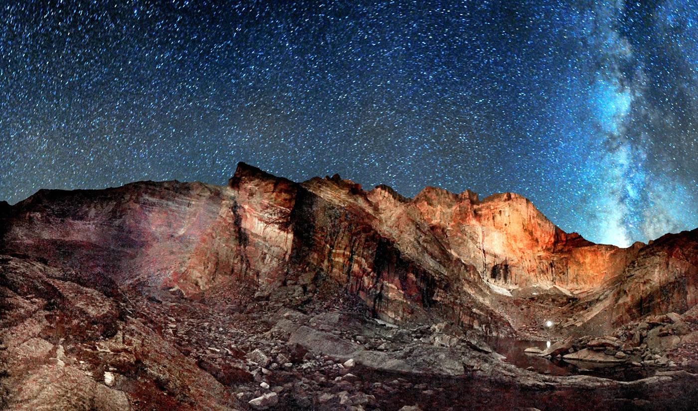 Two climbers at Chasm Lake at the base of Longs Peak. [Photo] Jeff Long