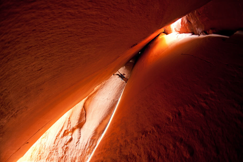 Campfire chatter usually turns to conversation about where to climb the following day, which turns to debate on the weather and sun vs. shade. On this day, we opted for sun, but the day turned hot and was getting hotter. Luckily, we were able to retreat to the shady cavern of the Cave Route (5.11-), where Blake Herrington found cool temps and cooler climbing on the thin-hands splitter. [Photo] Forest Woodward