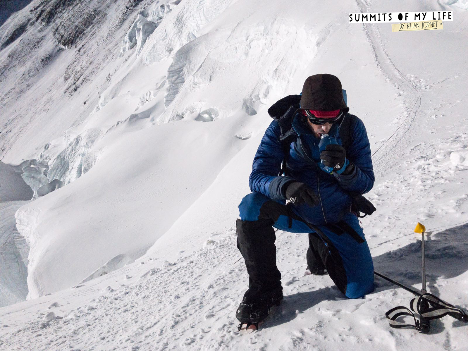 Jornet takes a short break during his first speed ascent of Everest's North Col route on May 21. [Photo] Sebastien Montaz-Rosset/Kilian Jornet collection