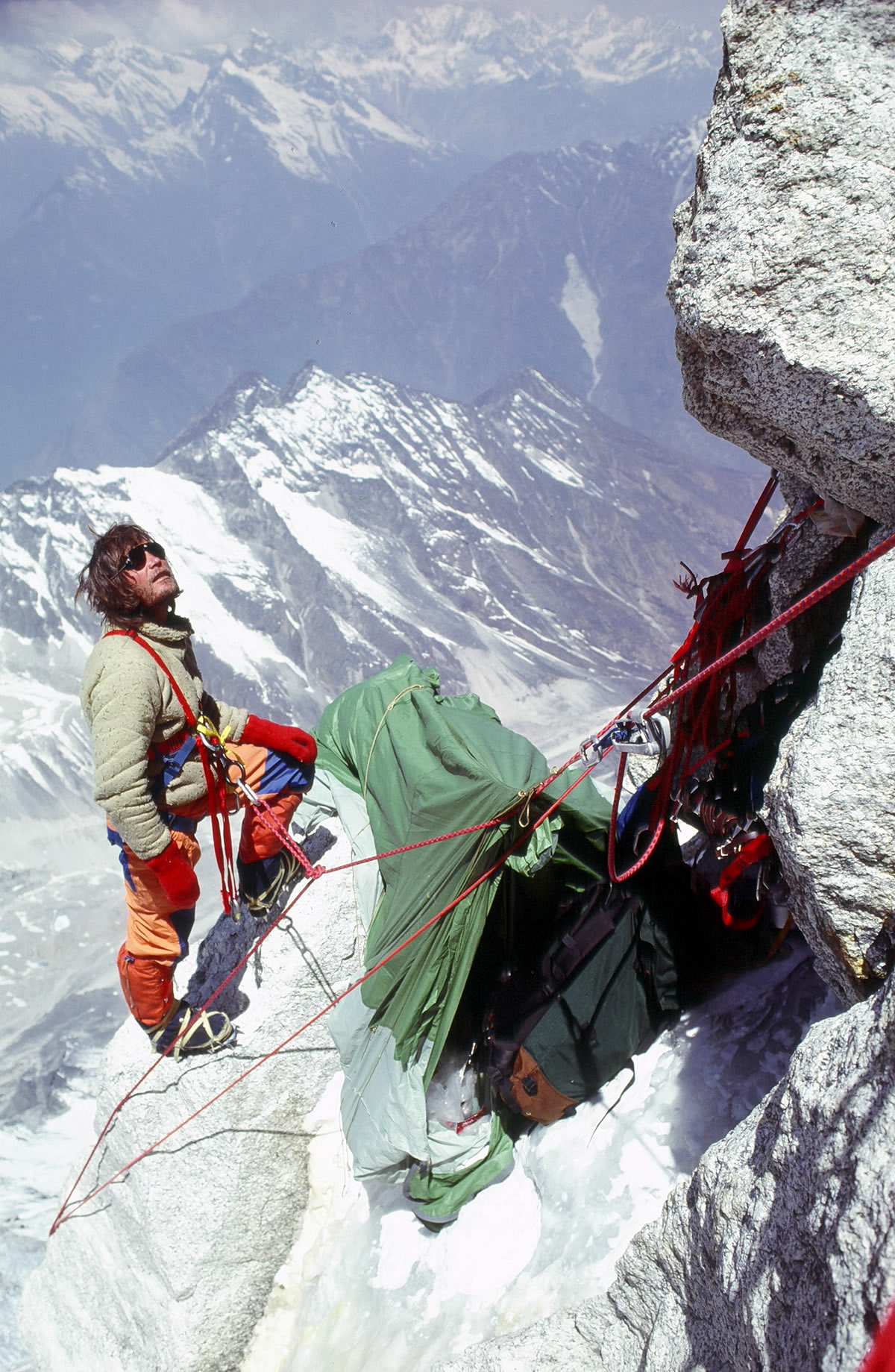 Kim Schmitz at the high camp on the first ascent of Gaurishankar (7181m), Nepal, 1979. [Photo] John Roskelley