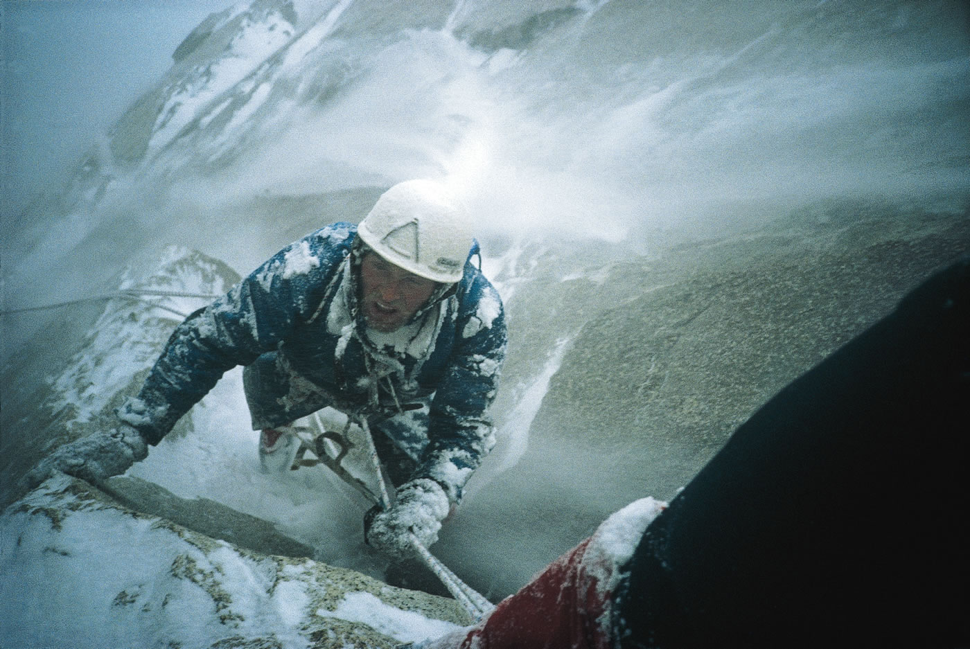 Franek Knez on the first ascent of Hudieva Zajeda/Diedro del Diablo (5.10 A2 90 degrees, 900m), Fitz Roy (3405m), with Silvo Karo and Janez Jegli in 1983. [Photo] Silvo Karo