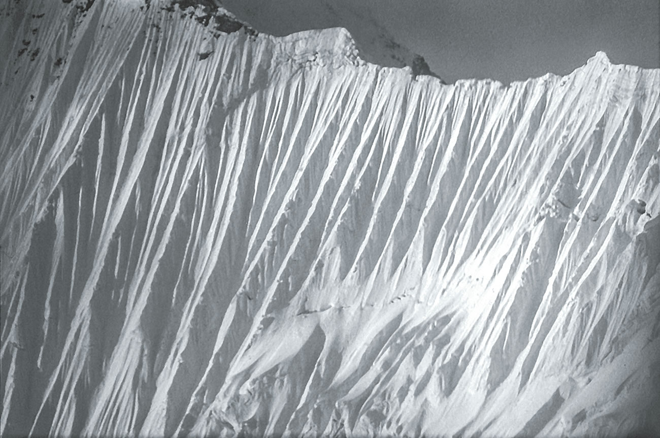 A view of the perilous snow flutings high on the South Face. Knez recalled: Wisdom is the prize of suffering. [Photo] Ales Kunaver collection/Courtesy of the Slovenian National Museum of Contemporary History