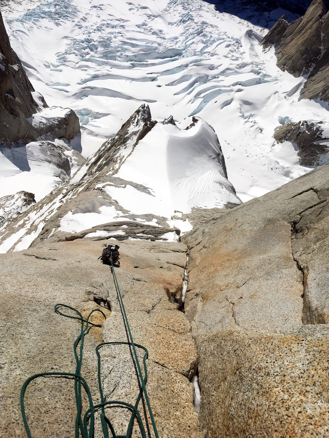 Marc-Andre Leclerc hauls a pack up a pitch on The Winter Link-Up route during his solo ascent of Torre Egger [Photo] Marc-Andre Leclerc