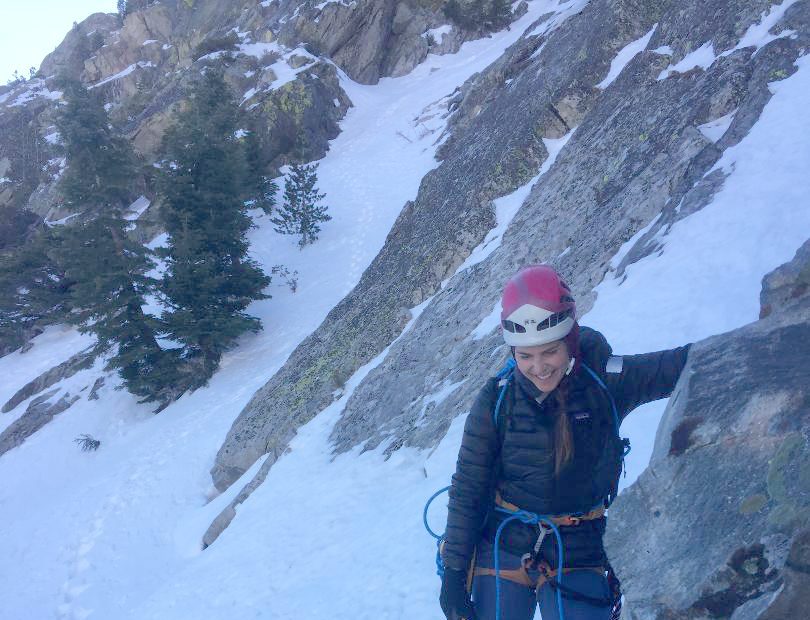 Whitney Clark emerges from a couloir on Carson Peak in California. [Photo] Tess Smith