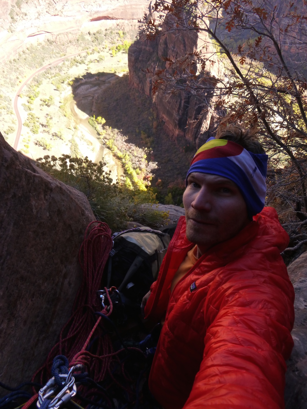 The author near the top of Prodigal Sun, Zion. [Photo] Derek Franz