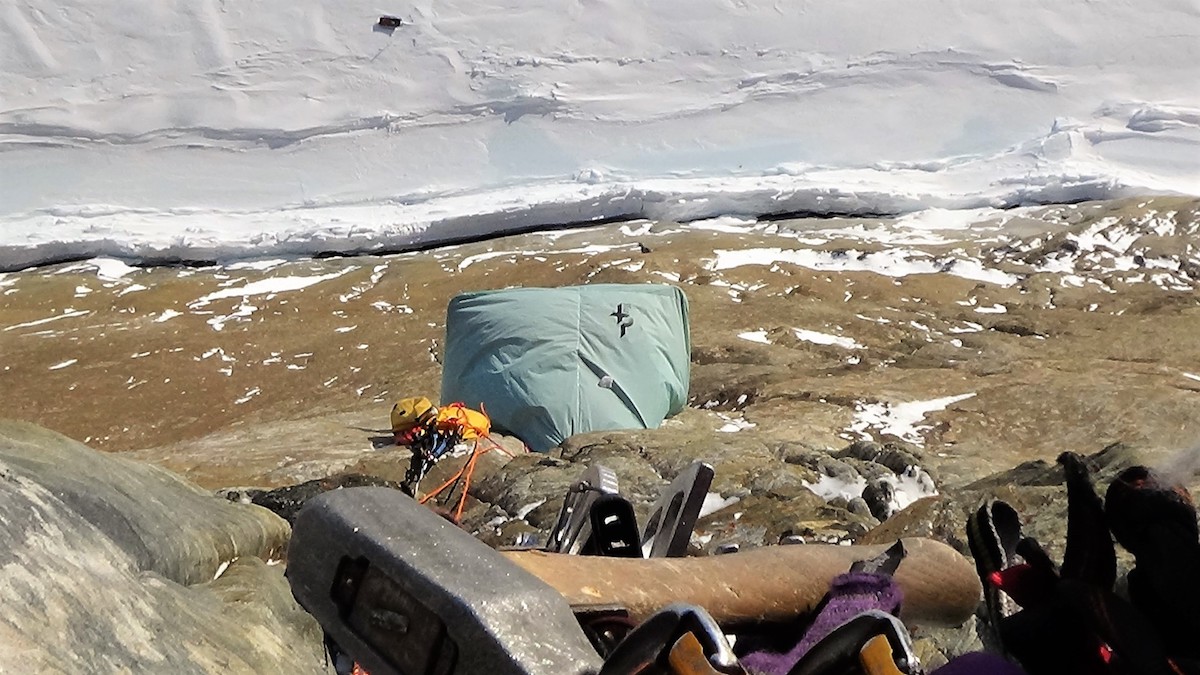 Looking down on a portaledge camp on MantraMandala. [Photo] Marek Raganowicz