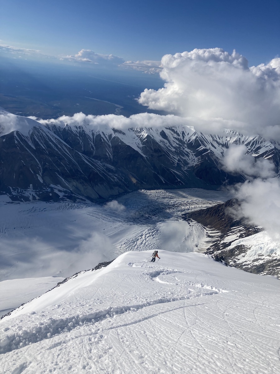 Skiing down Denali's Northwest Buttress. [Photo] Mike Gardner collection