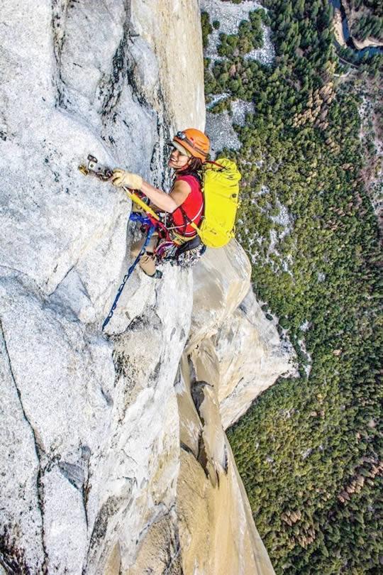 Oakley high up on the Nose during her first attempt to solo the NIAD in 2015. [Photo] Taylor Sincich