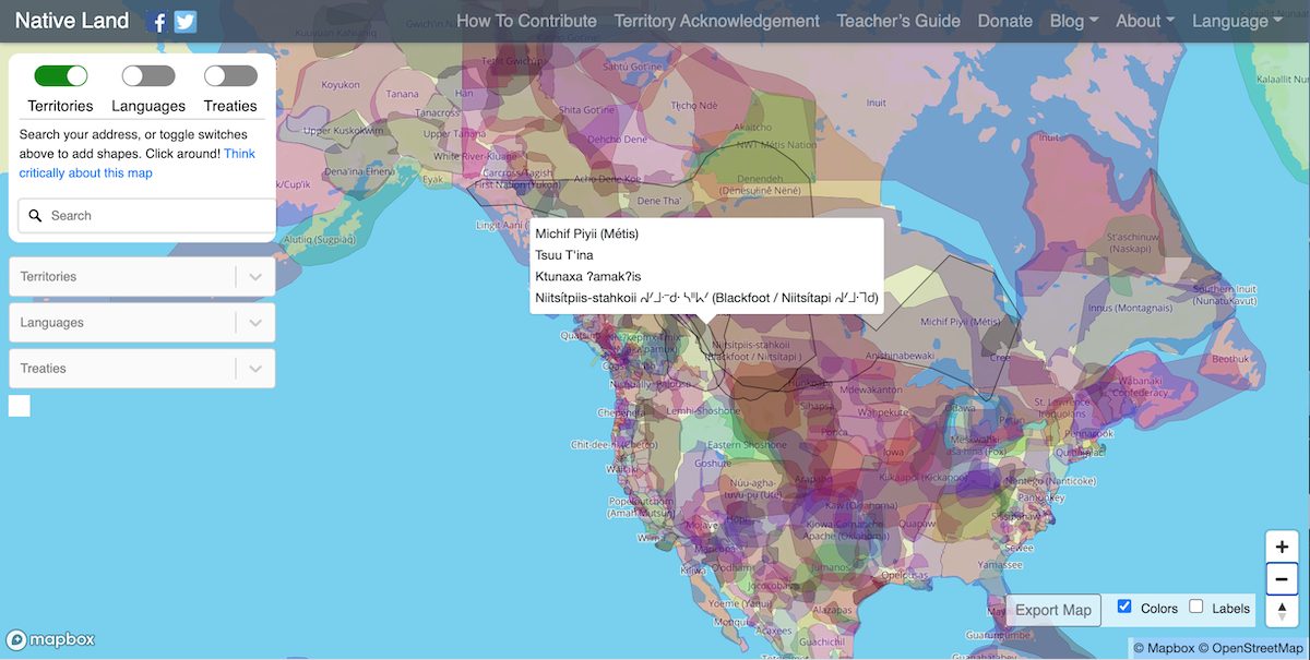 This interactive map on Native-Land.ca shows the Indigenous territories. The highlighted box includes names of the tribes associated with the region of Mt. Forbes and the Canadian Rockies. The webpage for the Town of Banff indicates that, according to a treaty signed in 1877, the region encompasses the traditional territory of: the Blackfoot Confederacy...comprising the Siksika [Sik-see-gaa], Kainai [Gaa-Naw], and Piikani [Bee-gaa-knee] nations (also called Peigan), the Tsuut'ina [Soots-in-naw] First Nations, the Stoney Nakoda Nations of Chiniki, Wesley and Bearspaw.
