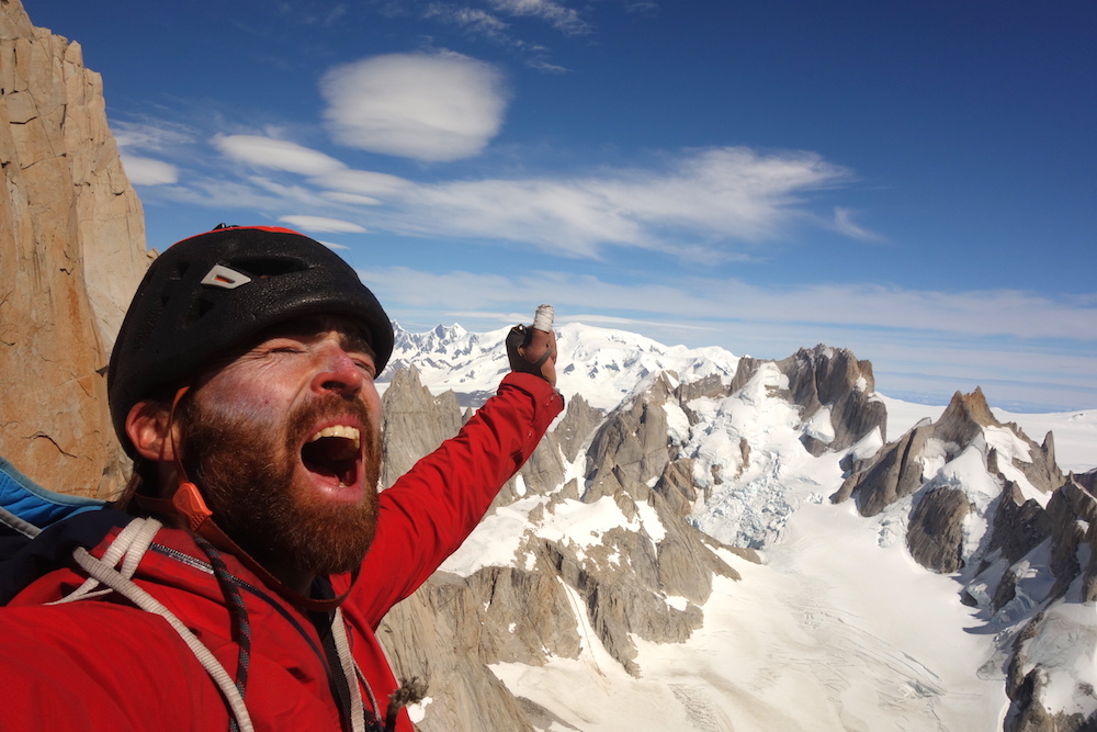 O'Driscoll on top of Guillaumet, the 10th and final summit of the traverse, February 10. [Photo] Sean Villanueva O'Driscoll