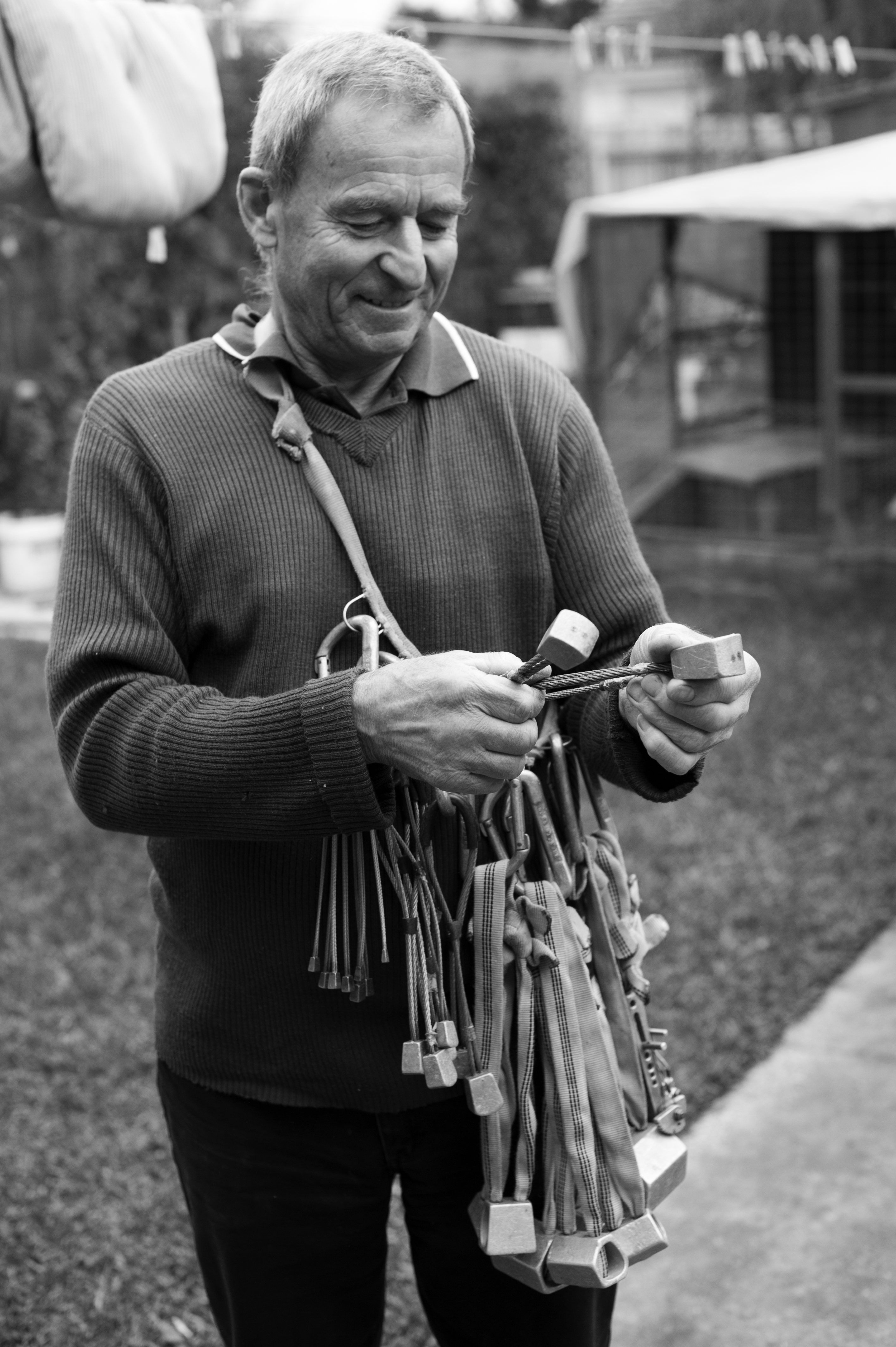 Roland with his rack in 2010, when Ross Taylor interviewed him at his home where he made his famous brass nuts. [Photo] Craig Ingram