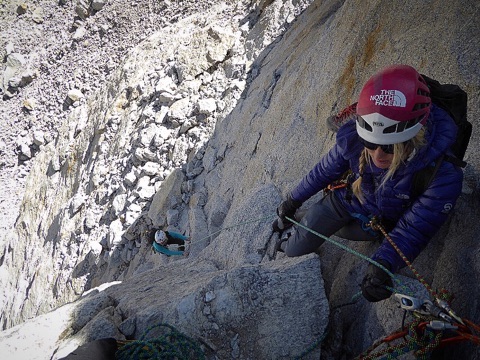 Cummins belays Pfaff on Peak 5400, Zanskar Range, India. [Photo] Lindsay Fixmer