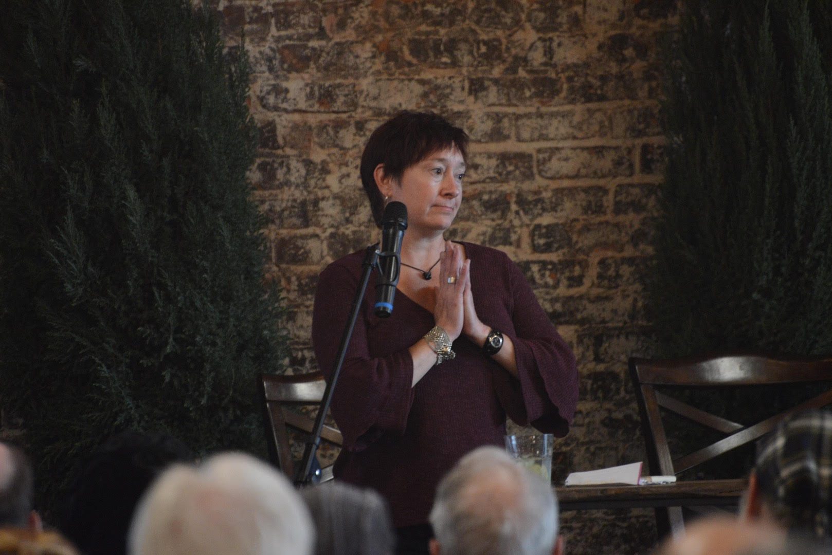 Tamara Robbins speaks at the memorial for her dad. [Photo] Brad Rassler