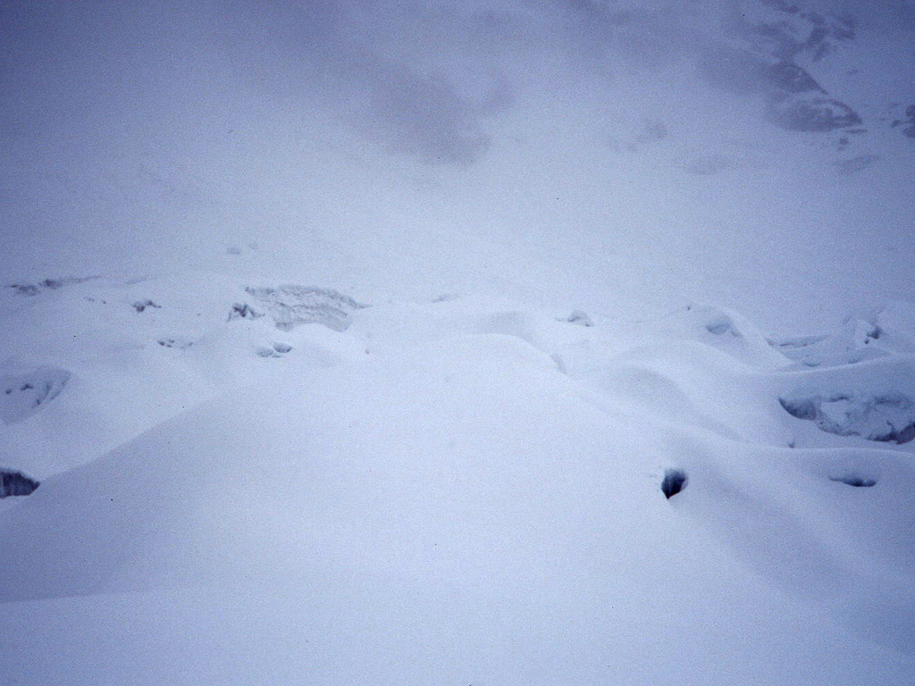 The glacier where Lowe and Bridges were caught by the avalanche after it passed. [Photo] Andrew McLean