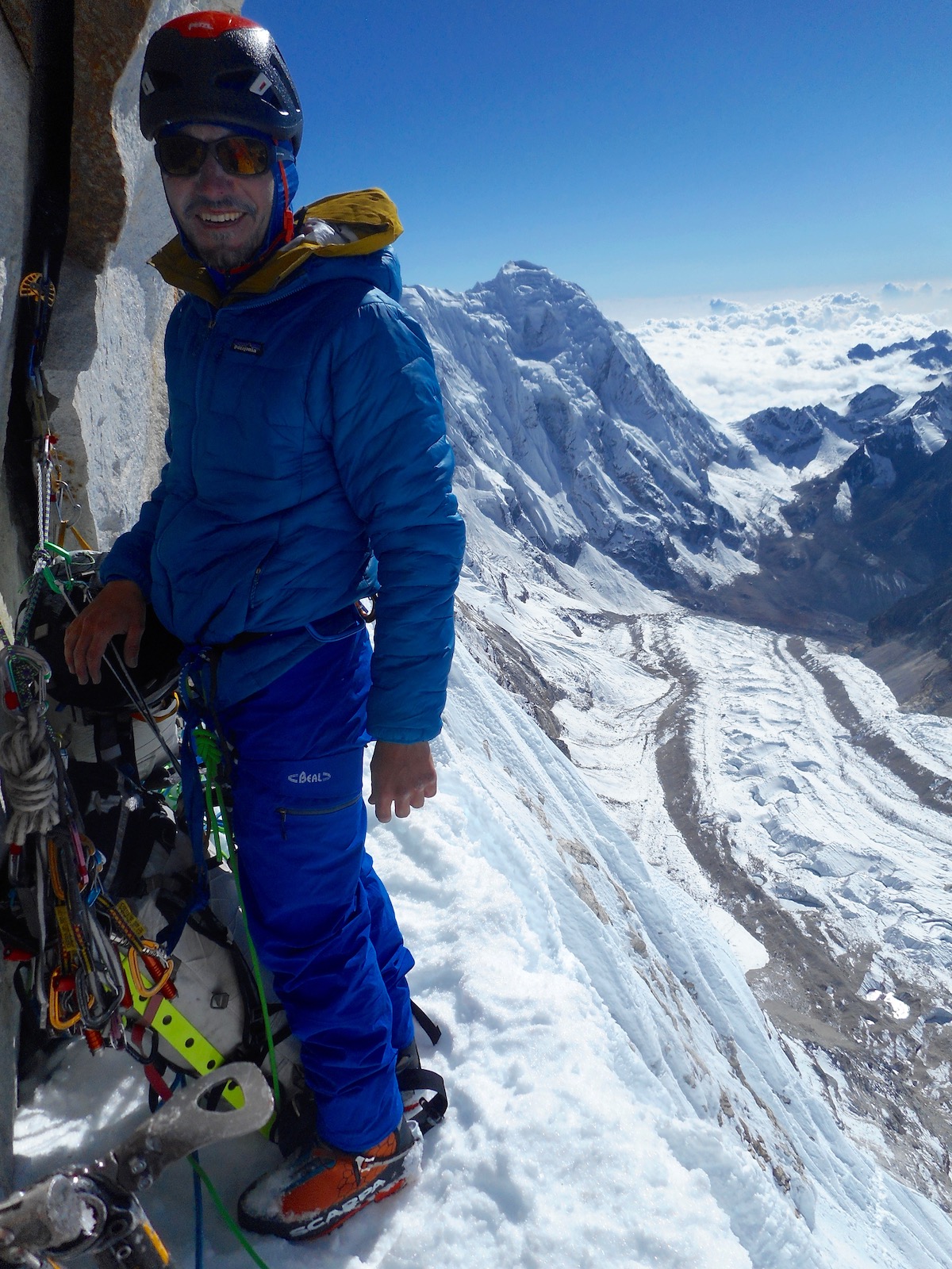 Villanueva psyched to have chopped out a spot in the ice that is big enough for the tent. [Photo] Alan Rousseau