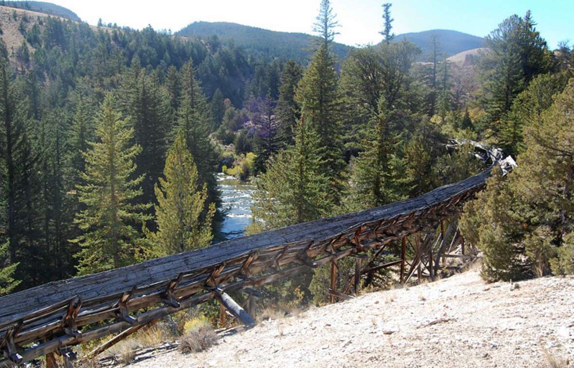 The Warm Spring Canyon flume in Bridger-Teton National Forest. [Photo] Courtesy of Elizabeth Rosenberg and Wyoming State Historical Society/WyoHistory.org