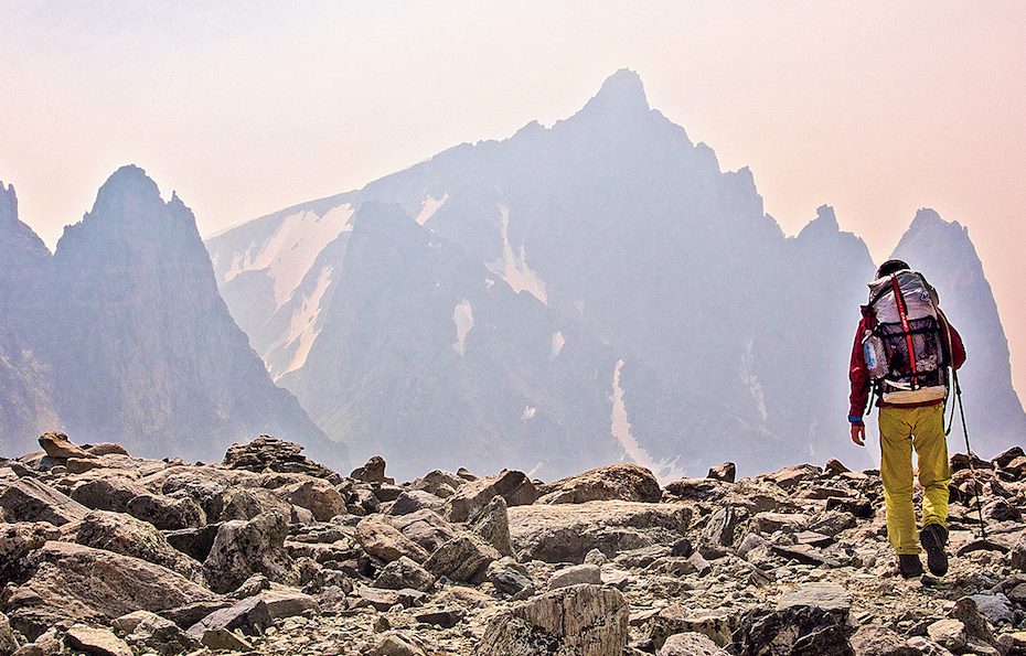 Szu-ting Yi crosses Bonney Pass, with Mt. Helen (13,620') in the background. [Photo] Dave Anderson