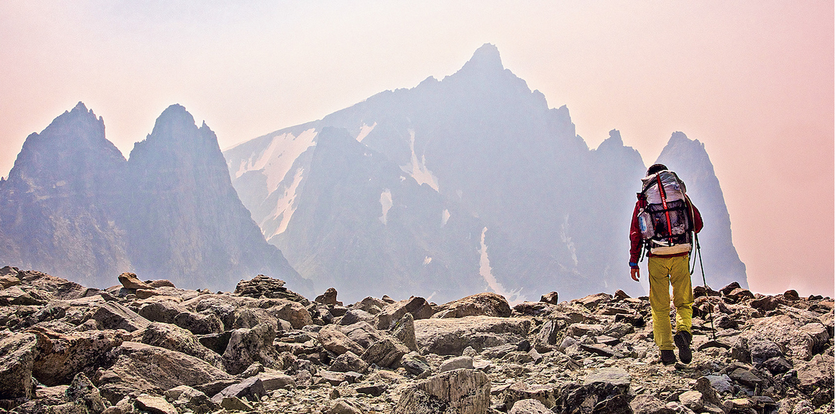 Szu-ting Yi crosses Bonney Pass, with Mt. Helen (13,620') in the background. [Photo] Dave Anderson