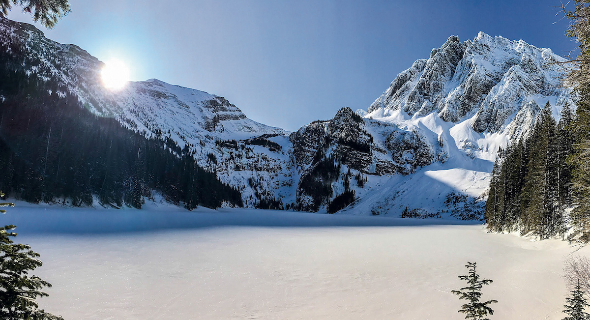 The Thunderdome and A Peak behind Granite Lake. In March 2015, Coldiron, with Erdmann, Jonah Job and Beau Carrillo, climbed a new route along A Peak's northeast face. Coldiron described Unprotected Four-Play (AI4+ M6 R, 2,000') to Alpinist: Hero sticks in neve and bomber alpine ice, punctuated by scary runouts and thin vertical ice...perhaps a moment of panic scratching through sugar snow over featureless rock. [Photo] Marlin Thorman