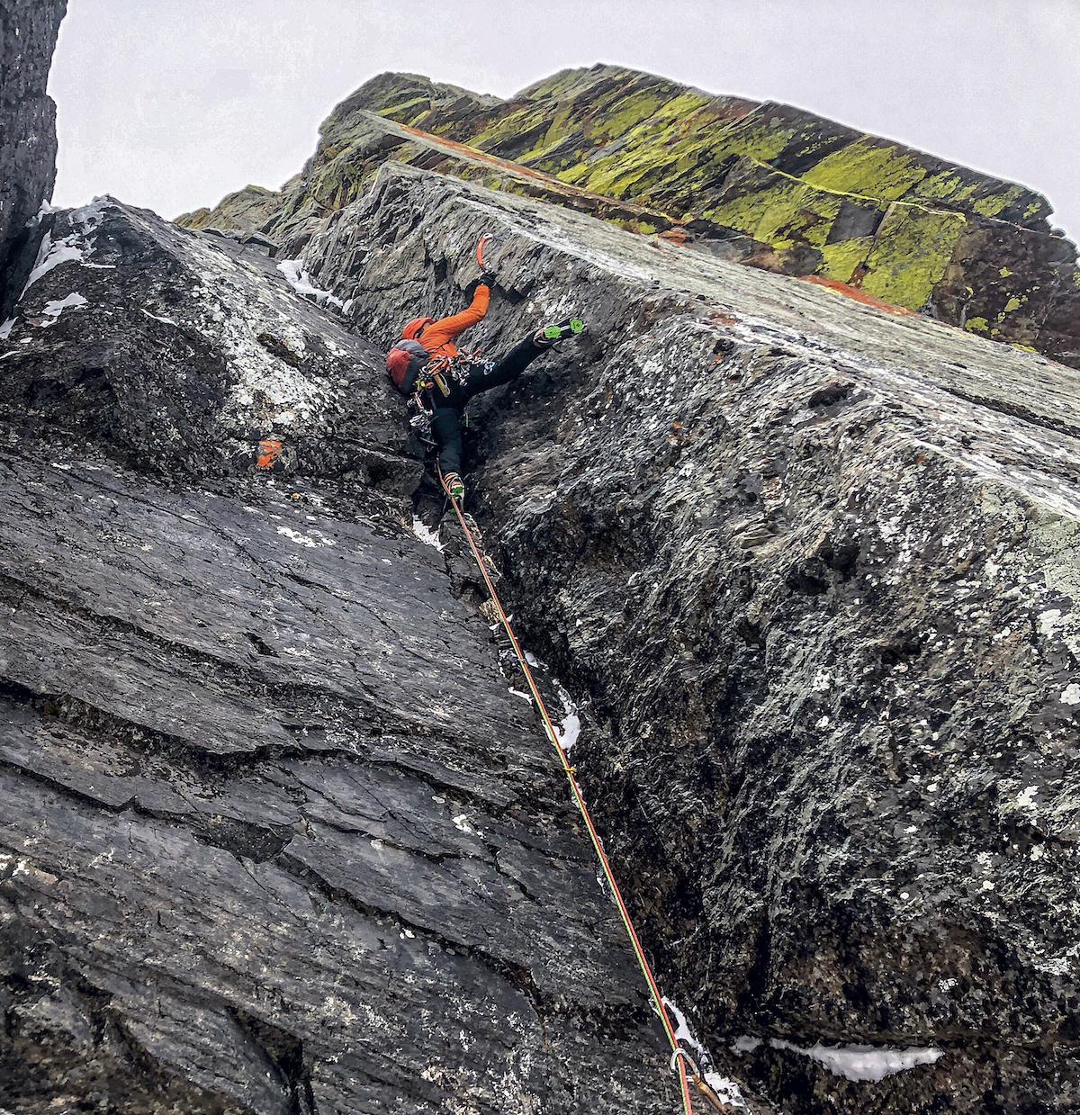 Coldiron leads a hard mixed pitch on The Thunderdome, named after one of the Mad Max movies. On his blog, Carrillo describes Coldiron's invitation to the area: He raved about ice conditions in a little-known range called the Cabinets...Scott had just put up several ice lines...and his grin suggested infinite possibilities. [Photo] Matt Cornell