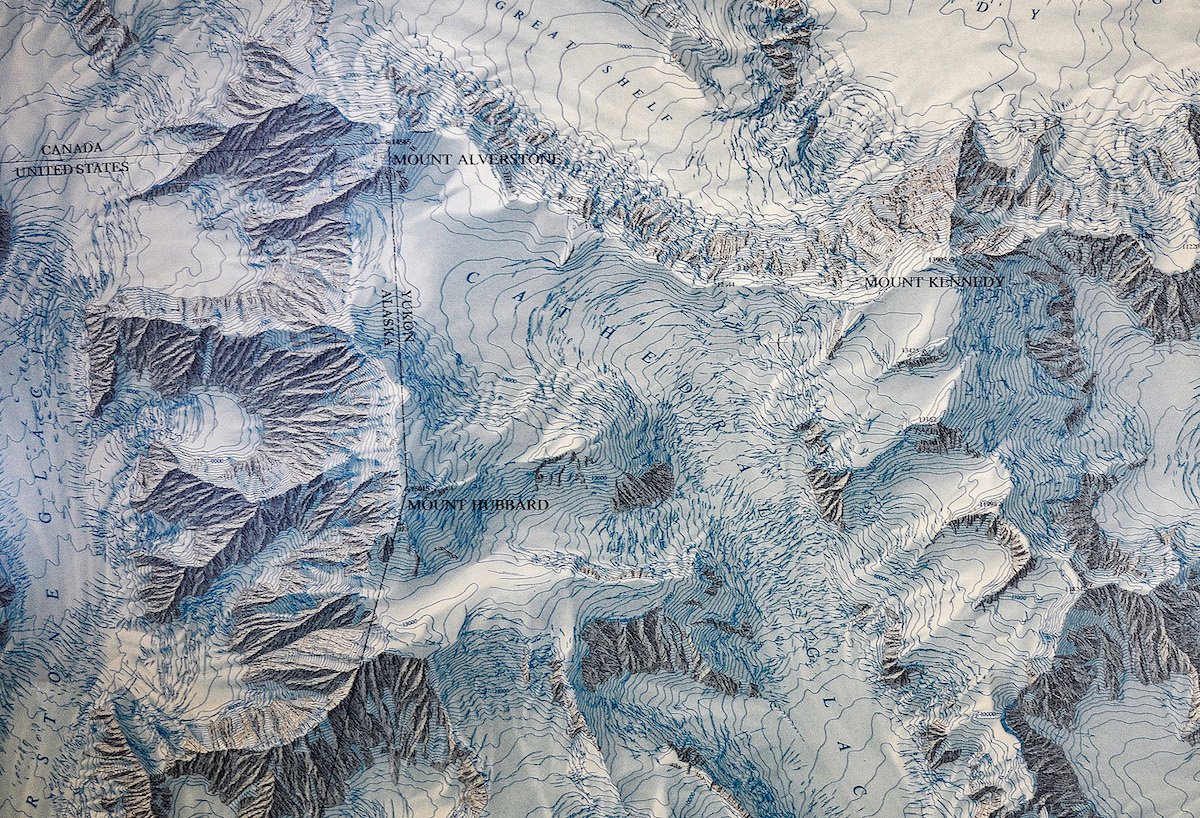 The 1968 National Geographic Society map of the massif of Mt. Hubbard, Mt. Alverstone and Mt. Kennedy, directed by Bradford Washburn. [Image] NG Image Collection