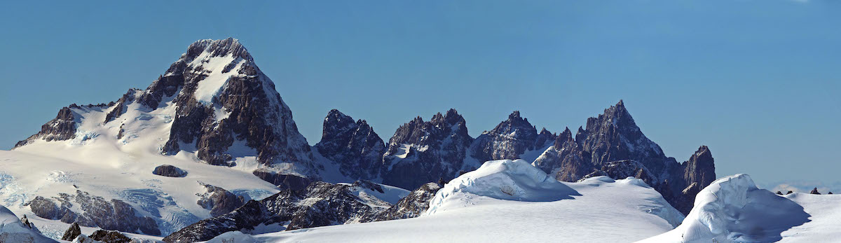 Image 2 of 2: The view from Mt. Ilse (2506m), Southern Patagonian Ice Field. [Photo] Camilo Rada/UNCHARTED project